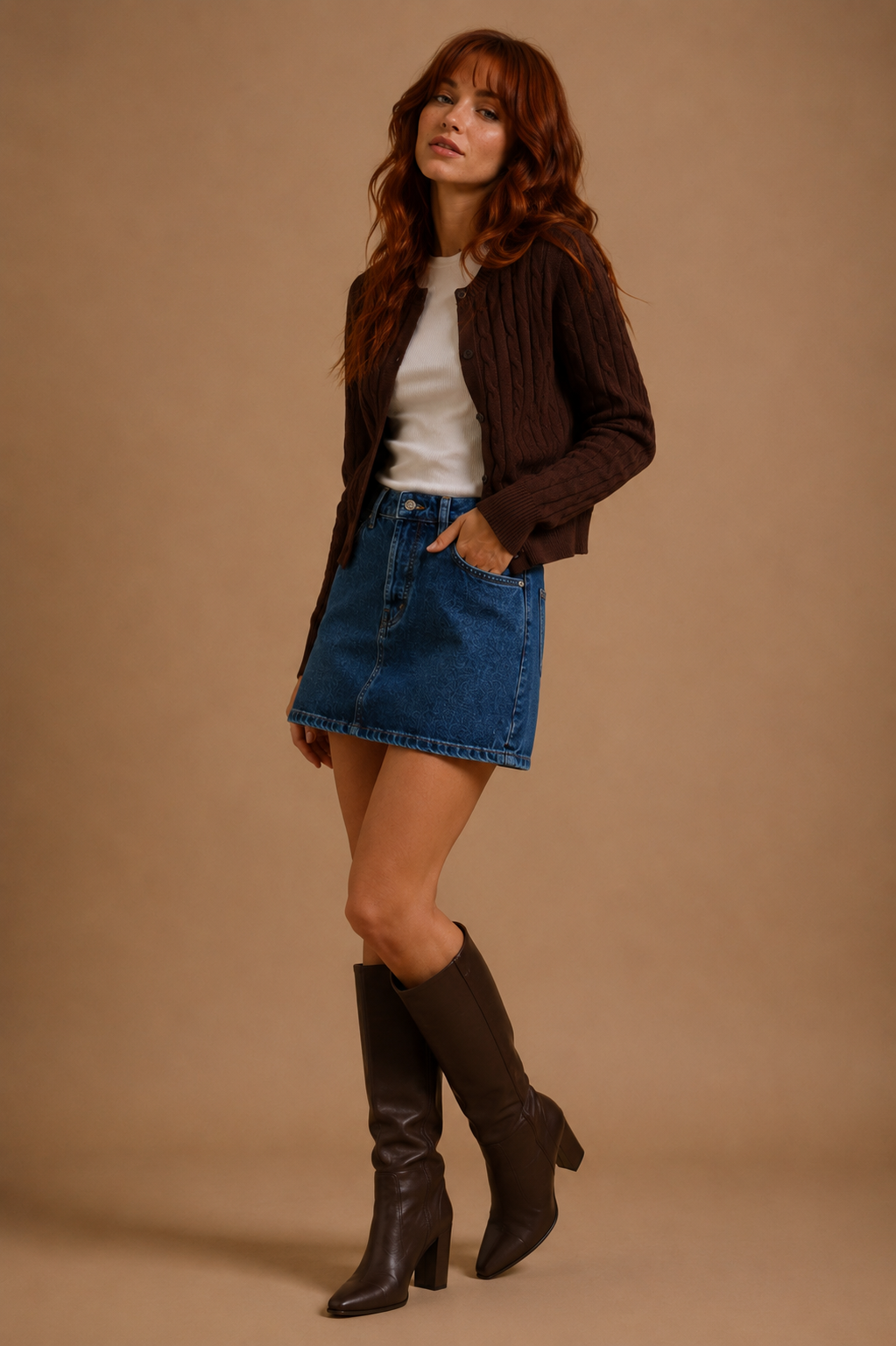 Kassidy Cable Knit Cardigan - Coffee Bean