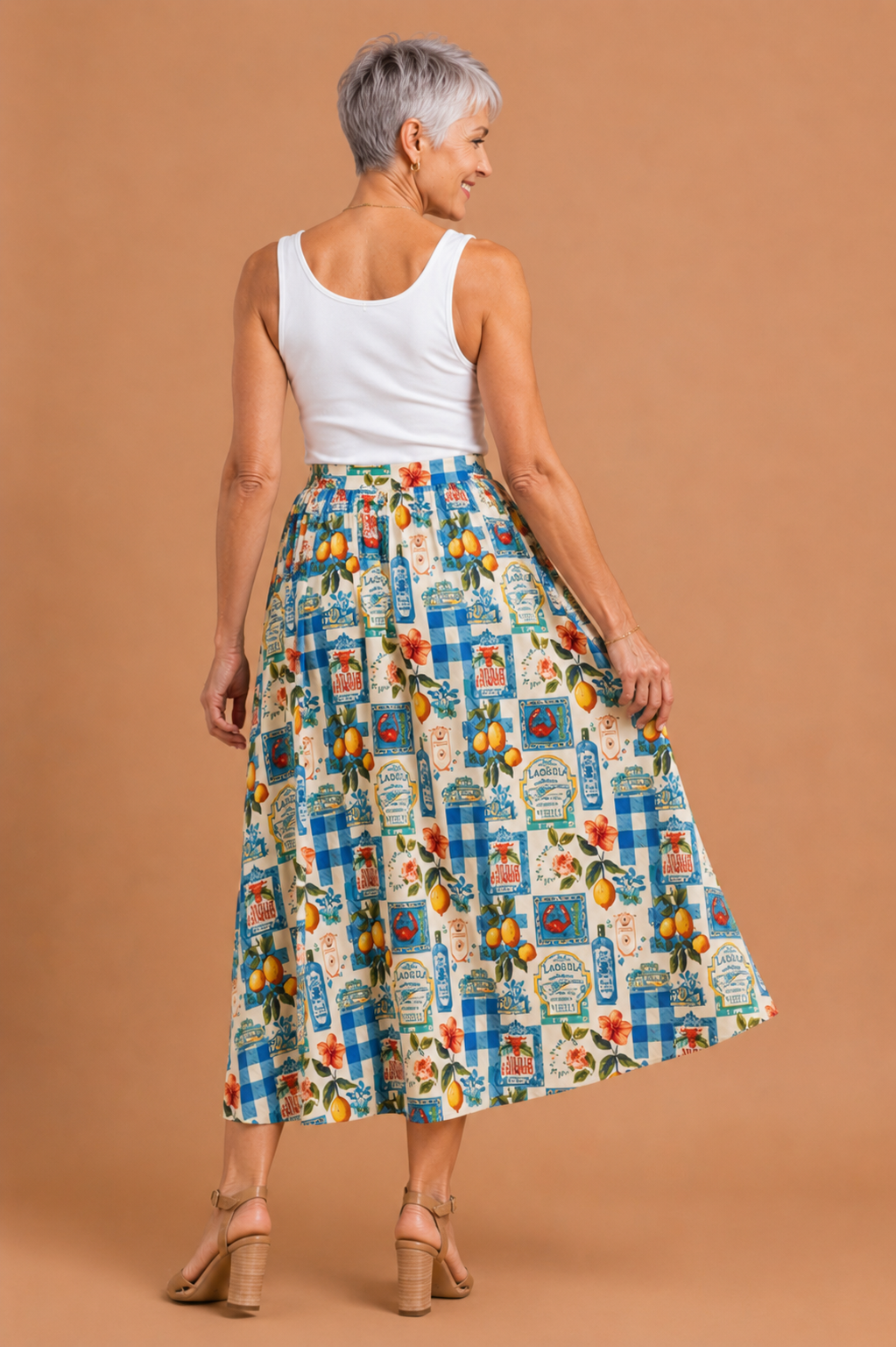 Zinnia Vintage Print A-Line Midi Skirt