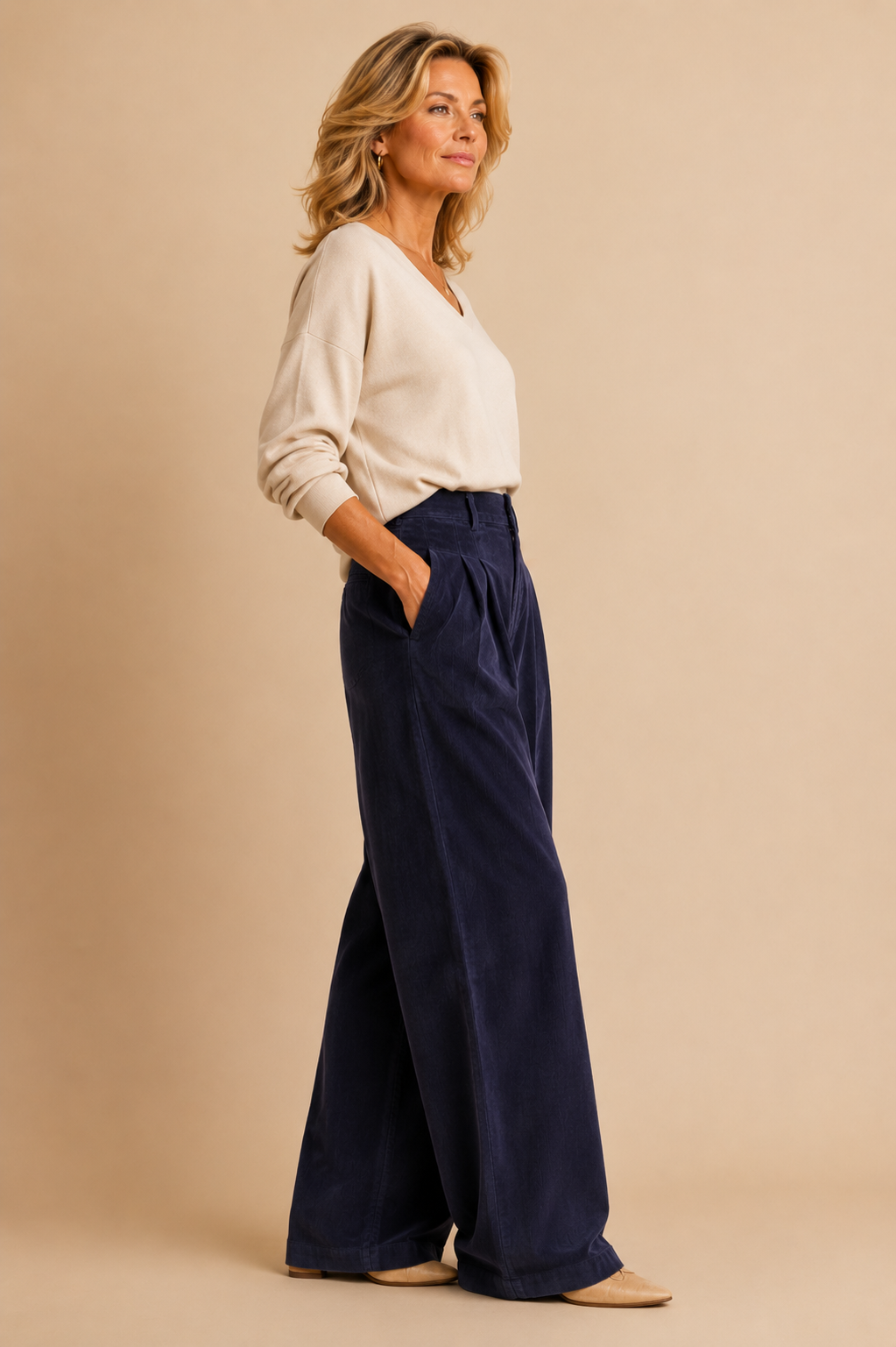 Jaclyn Pleated Wide Leg Corduroy Pants