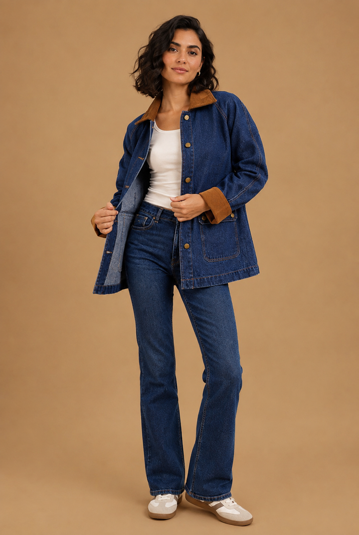 Freya Corduroy Hem Denim Barn Jacket