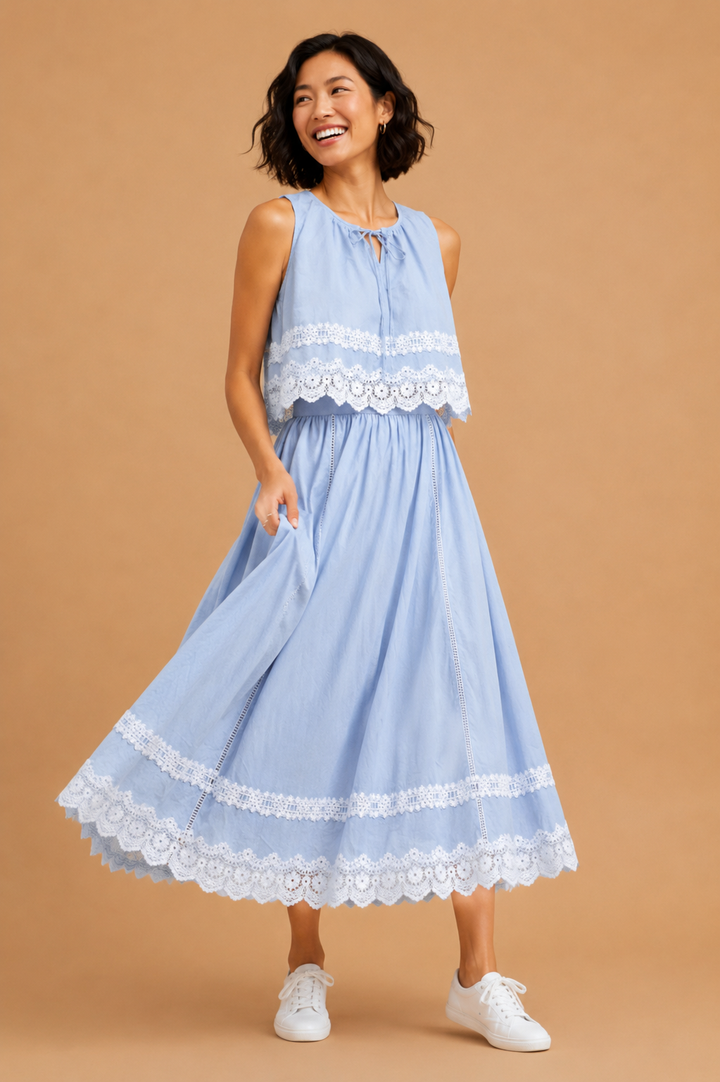 Avery Lace Trim Sleeveless Front Tie Top