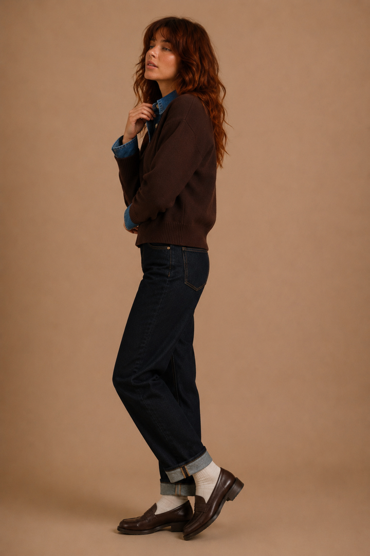 Triana Denim Layered Collar And Cuff Knit Sweater