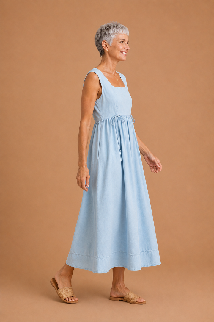 Maeve U-Neck Sleeveless Denim Midi Dress