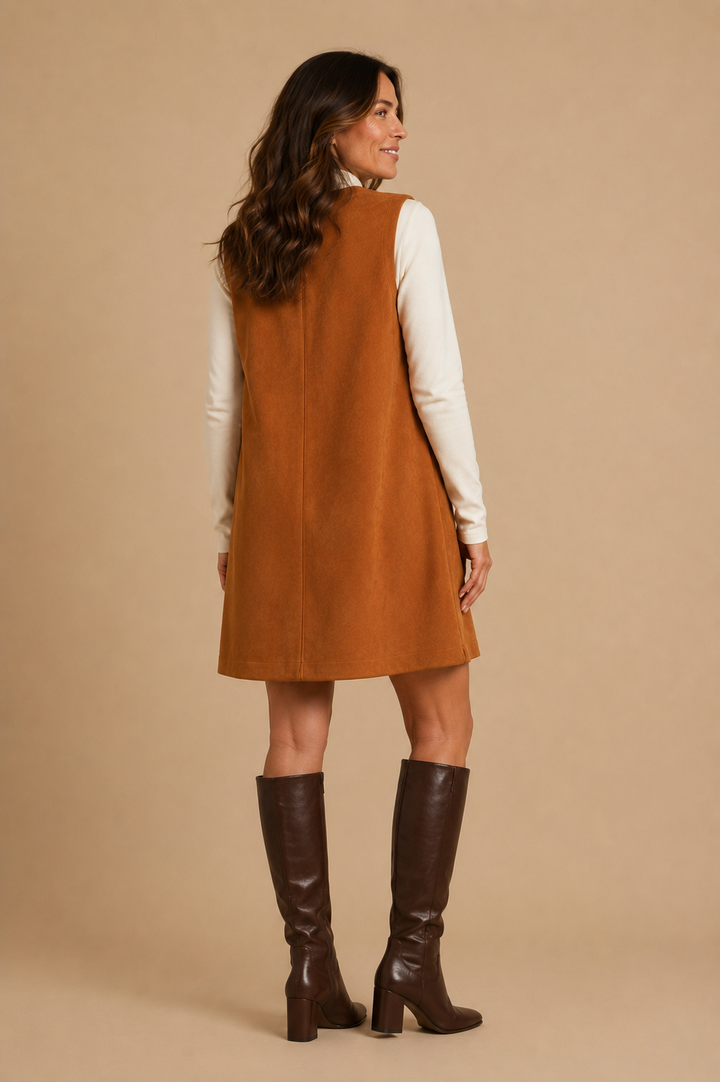 Margot Button Down Suede Shift Dress