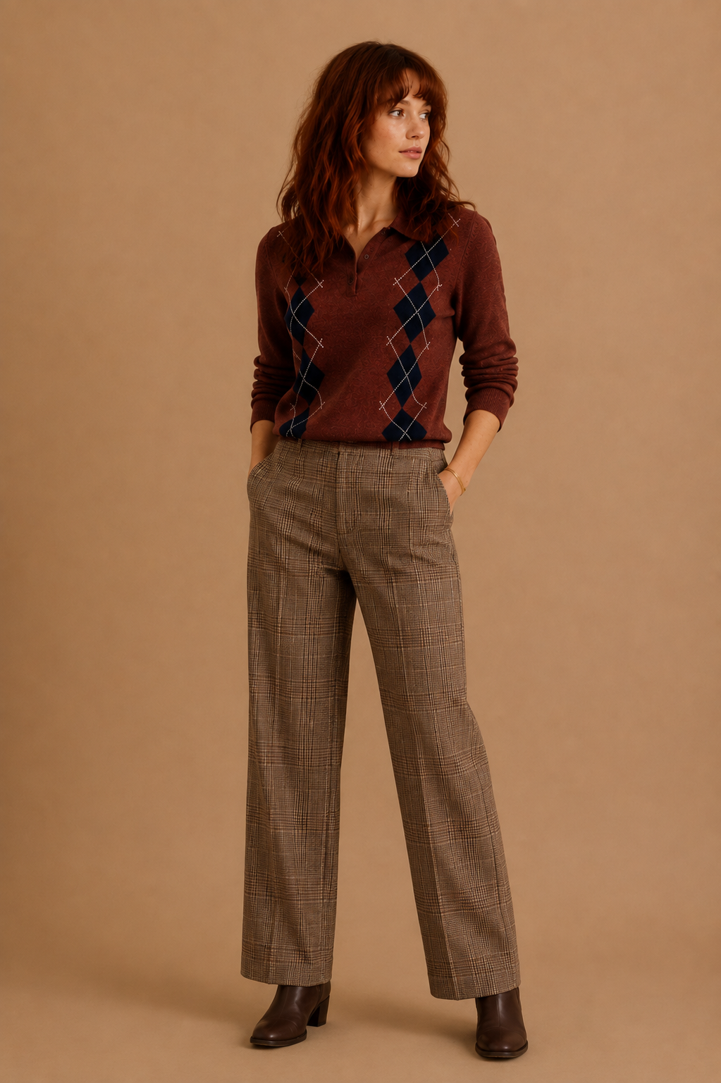 Briony Argyle Knit Polo Sweater