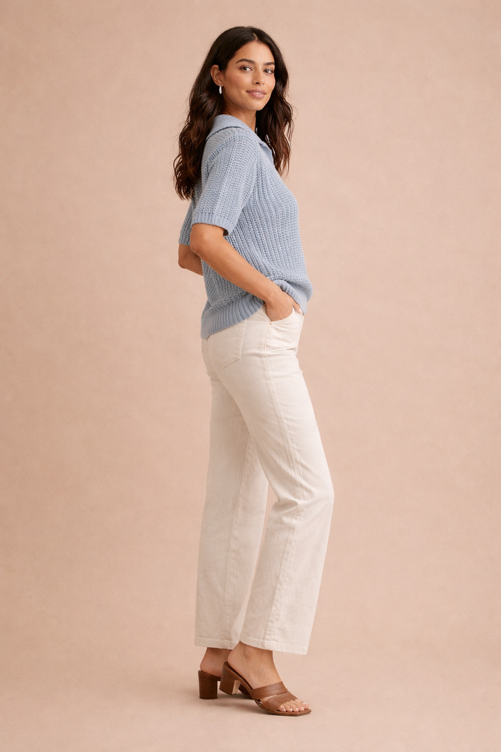 Keira Collared Short Sleeve Knit Top