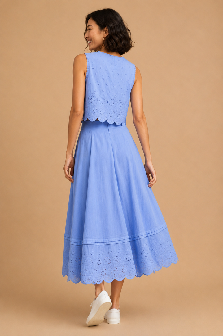 Eloise Eyelet Embroidered Midi Skirt