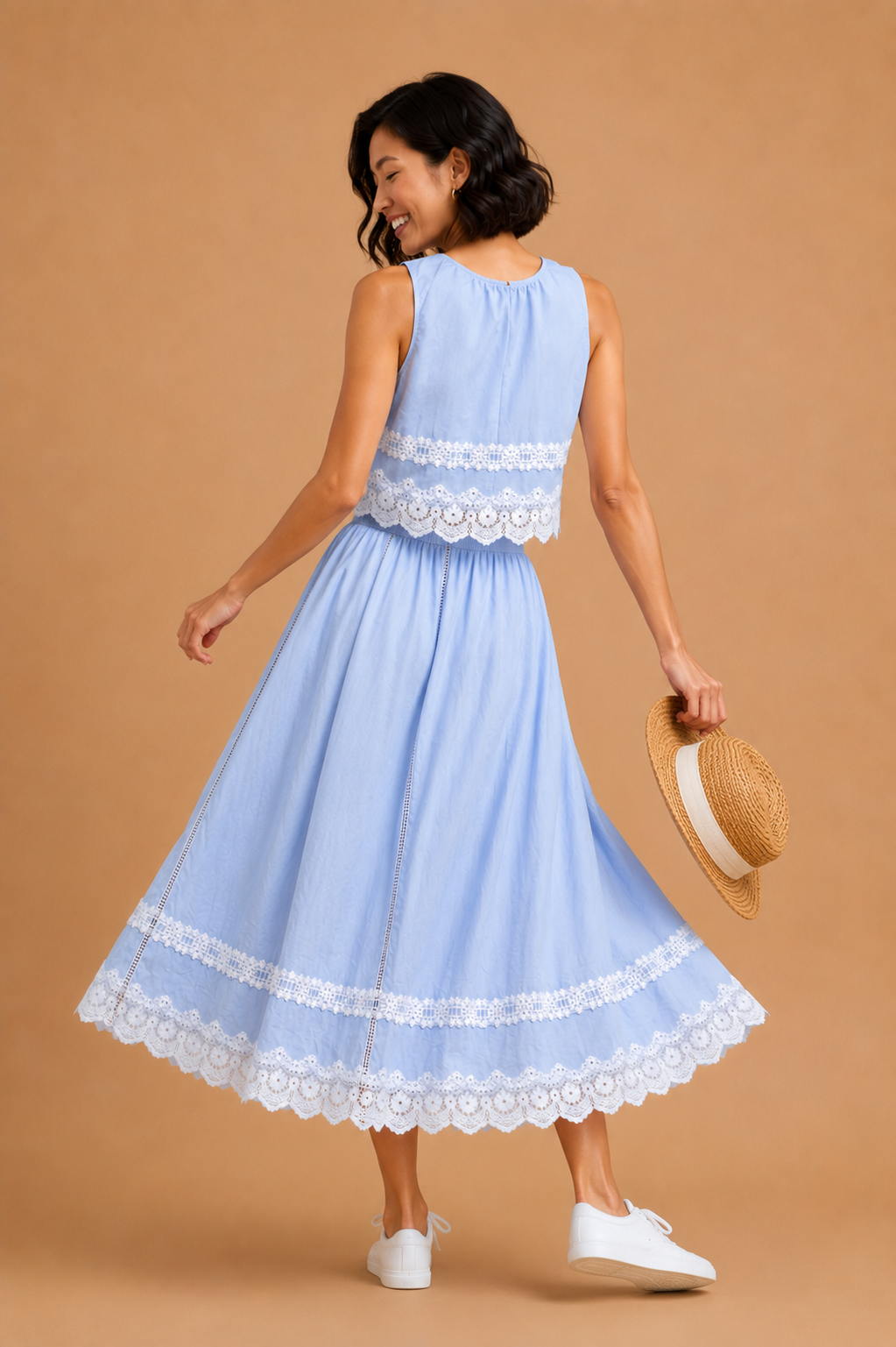 Avery Lace Trim Sleeveless Front Tie Top