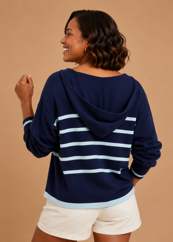 Elodie Striped Oversized Crop Sweater Hoodie