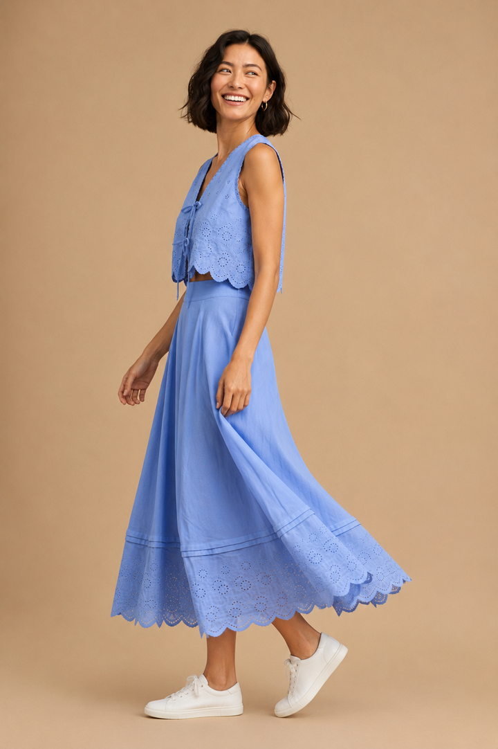 Eloise Eyelet Embroidered Midi Skirt