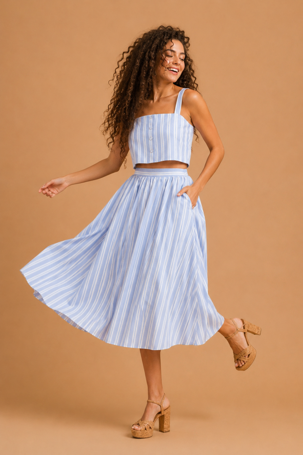 Annalise Striped Sleeveless Crop Top
