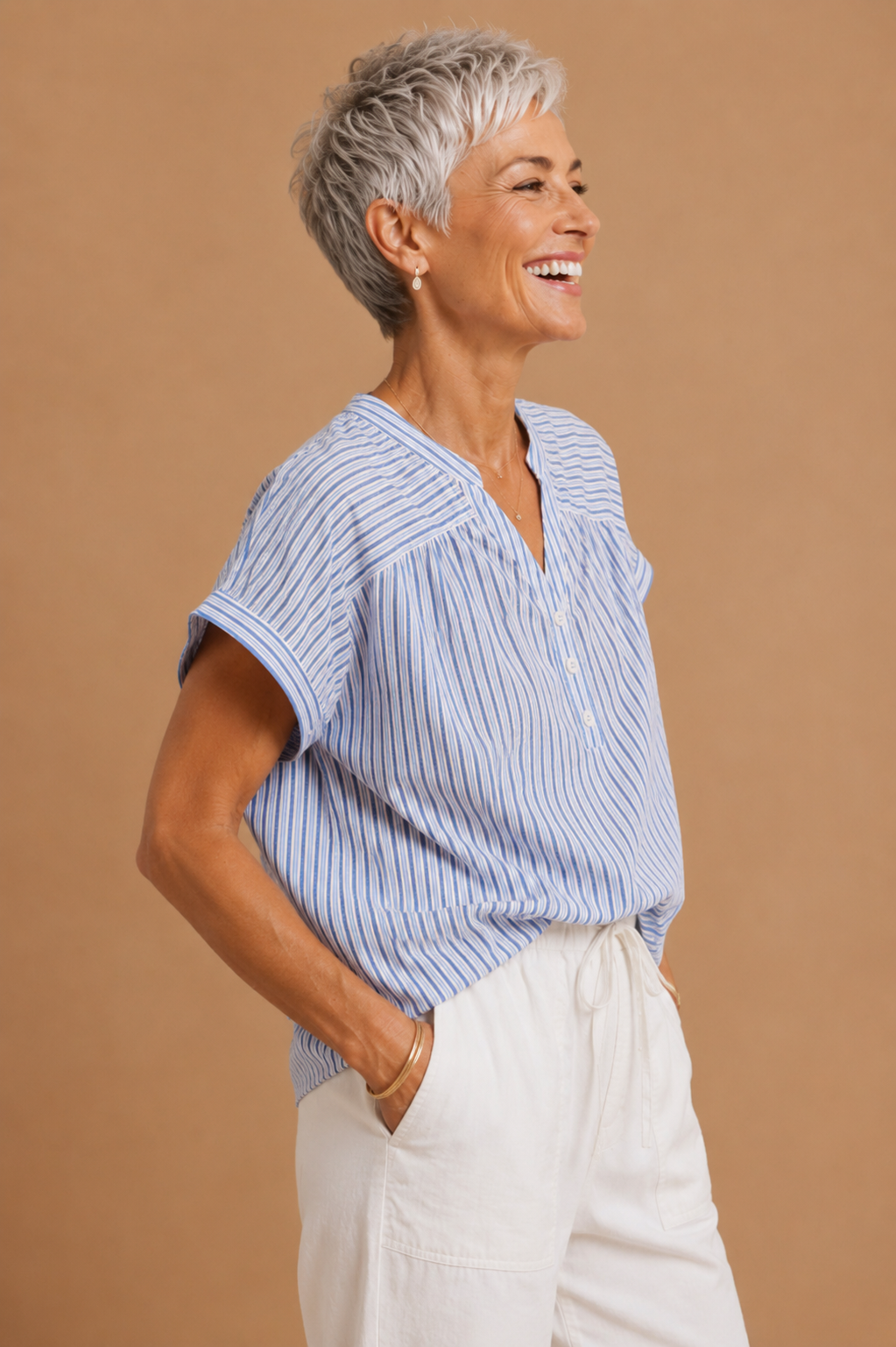 Clara Harbor Morning Striped Drop Shoulder Blouse Top