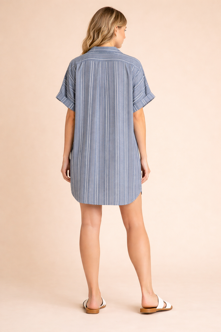 Elodie Striped Ripple Shirt Dress With Pockets