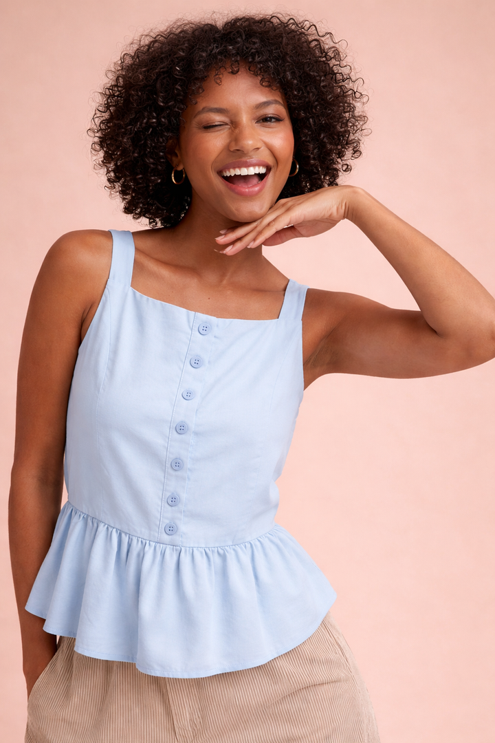 Nancy Peplum Button-Up Top