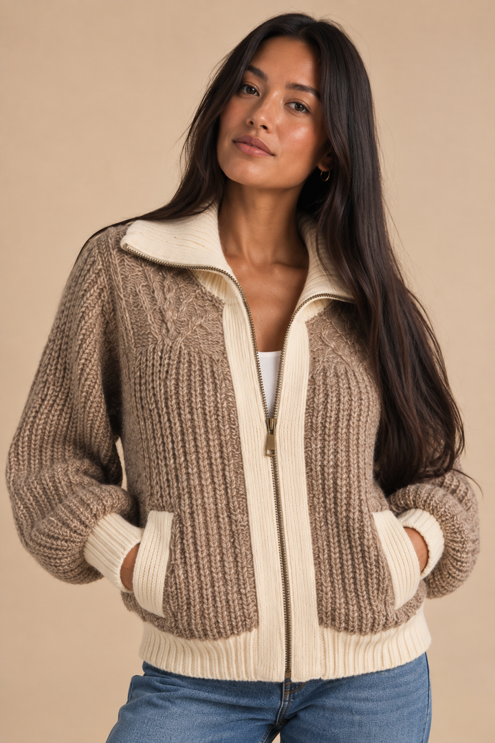 Marley Marled Colorblock Zip Sweater Jacket
