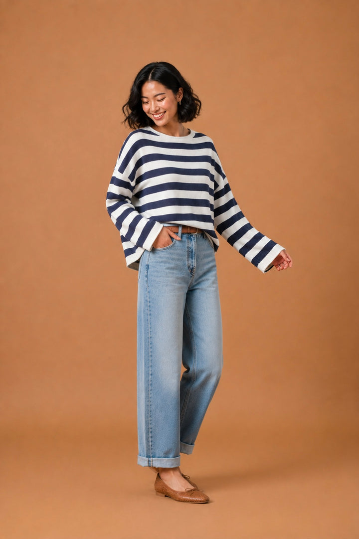 Gemma Nautical Navy Striped Sweater Top
