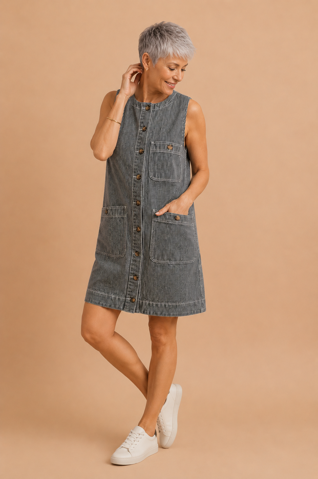 Aubrey Striped Button Front Denim Mini Dress
