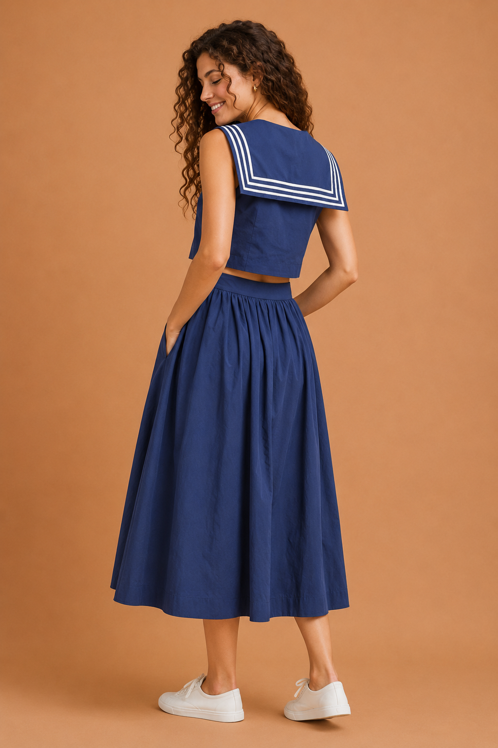 Vivienne Sailor Collar Button Down Crop Top