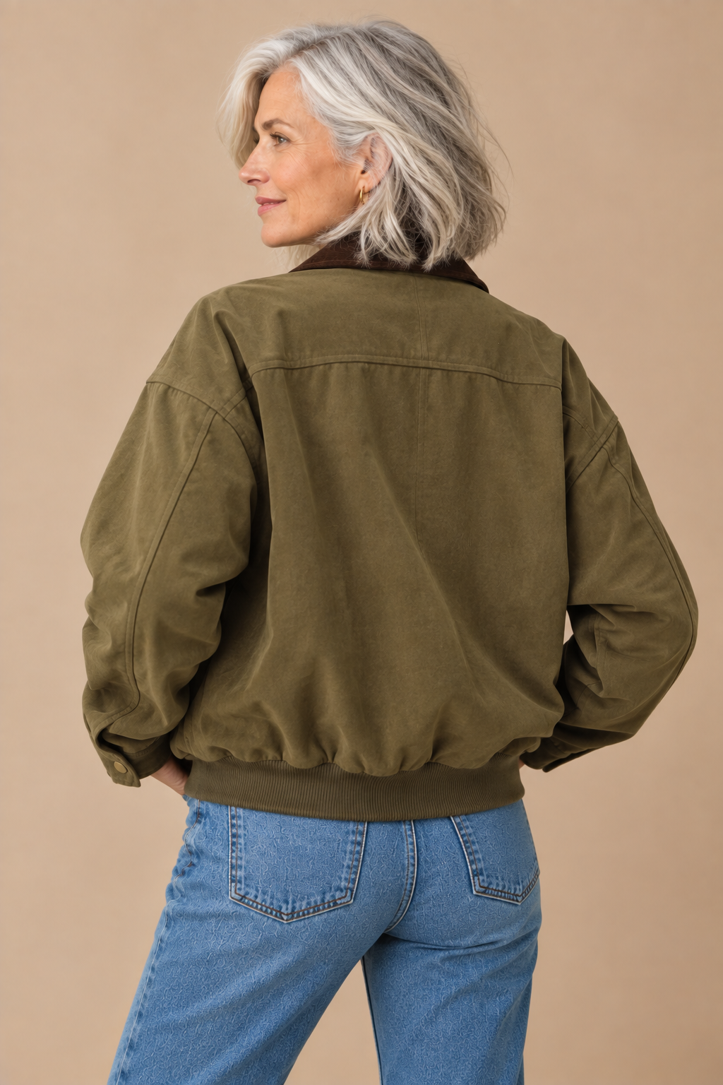 Farrah Faux Suede Corduroy Collared Bomber Jacket