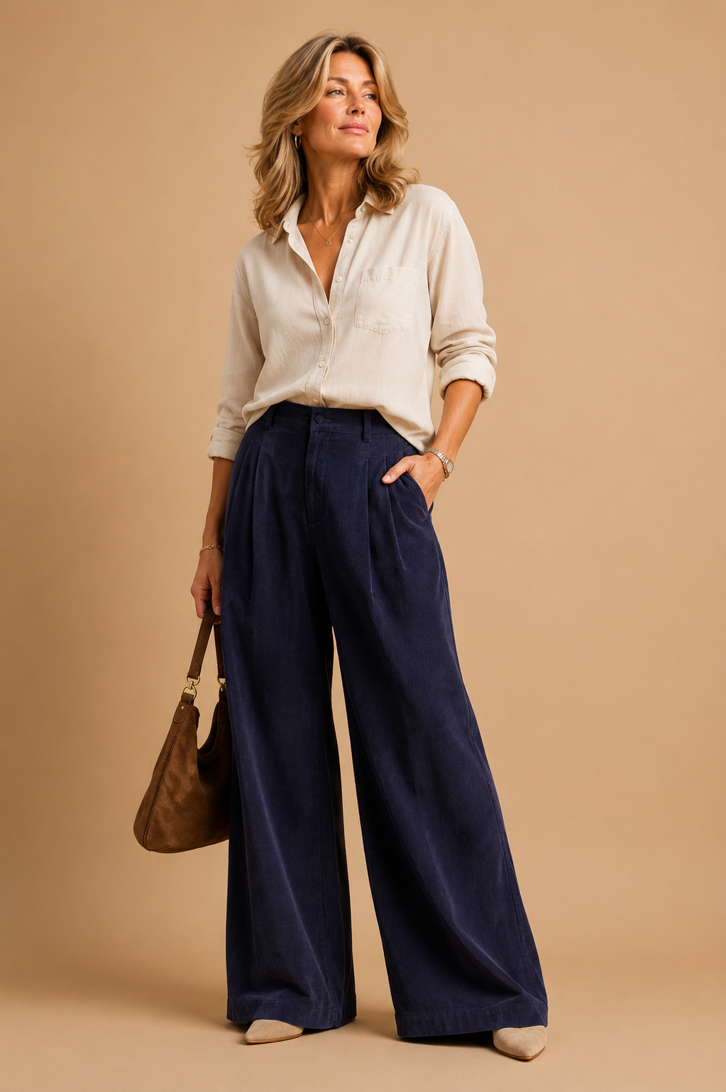 Jaclyn Pleated Wide Leg Corduroy Pants