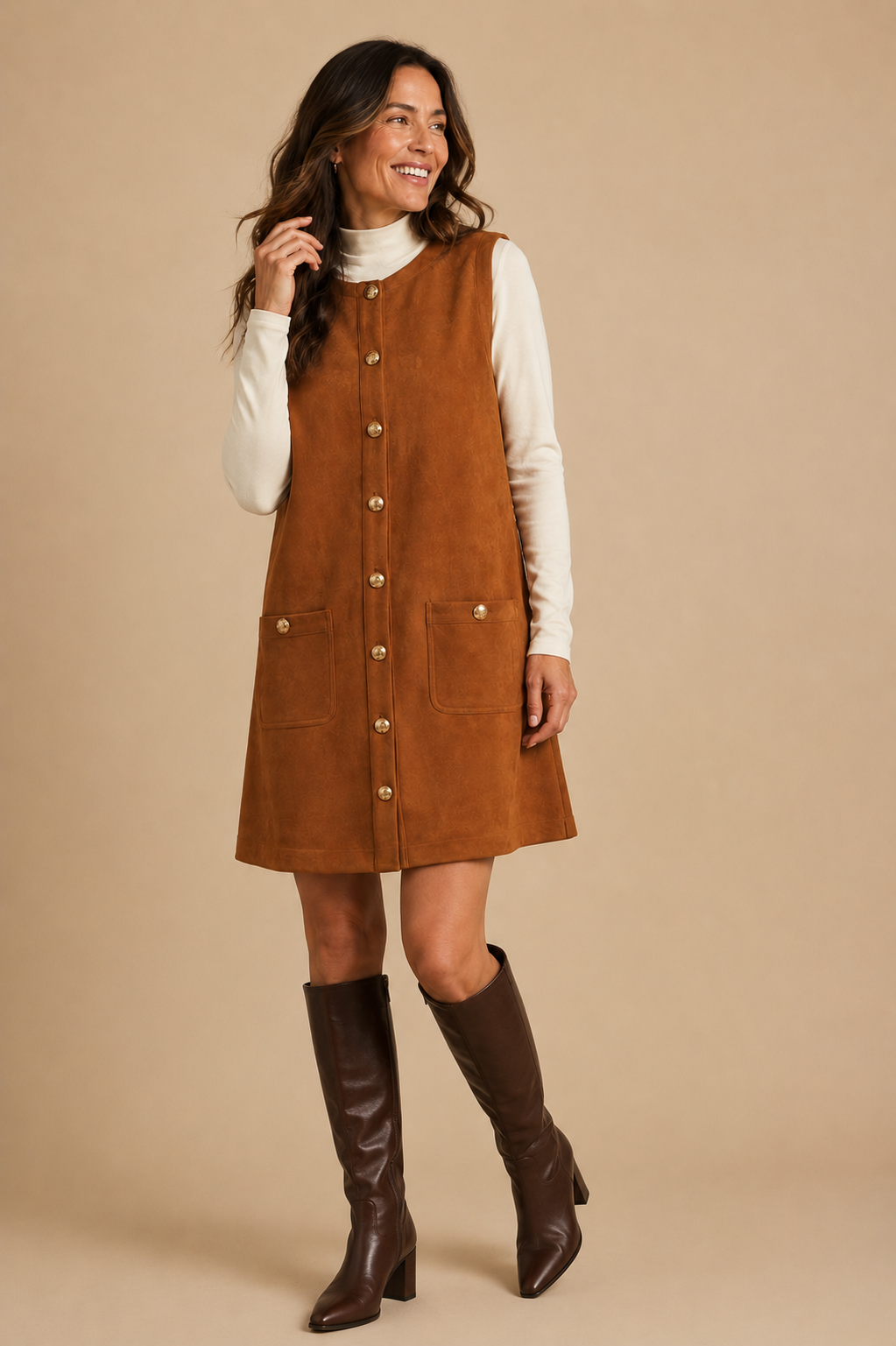 Margot Button Down Suede Shift Dress