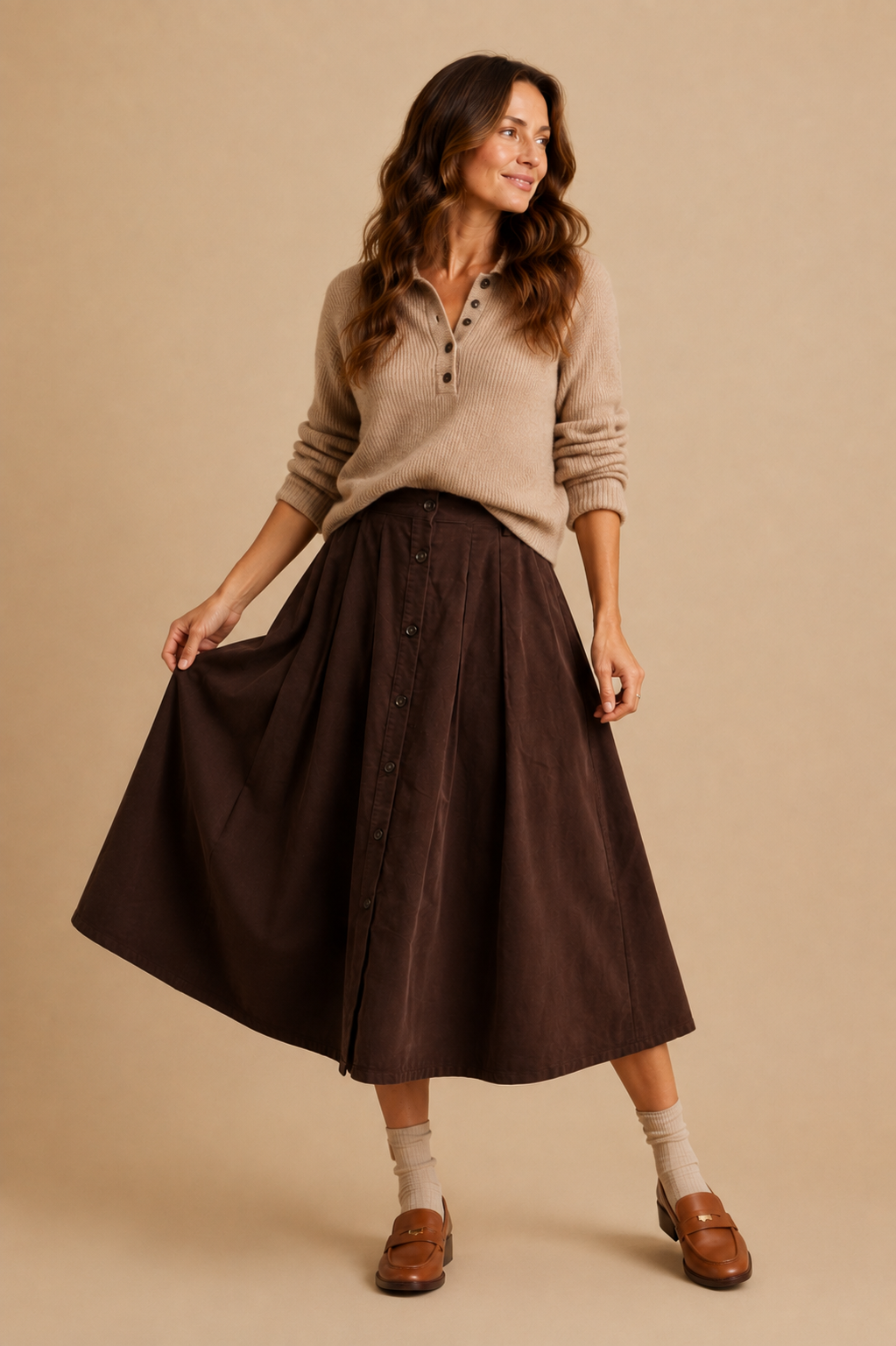 Delilah Corduroy Button Front Midi Skirt