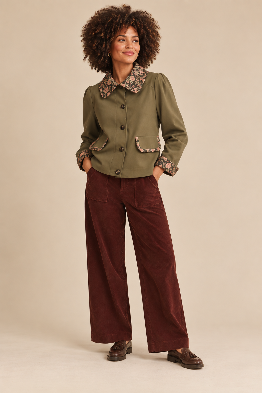Lilah Contrast Floral Utility Jacket
