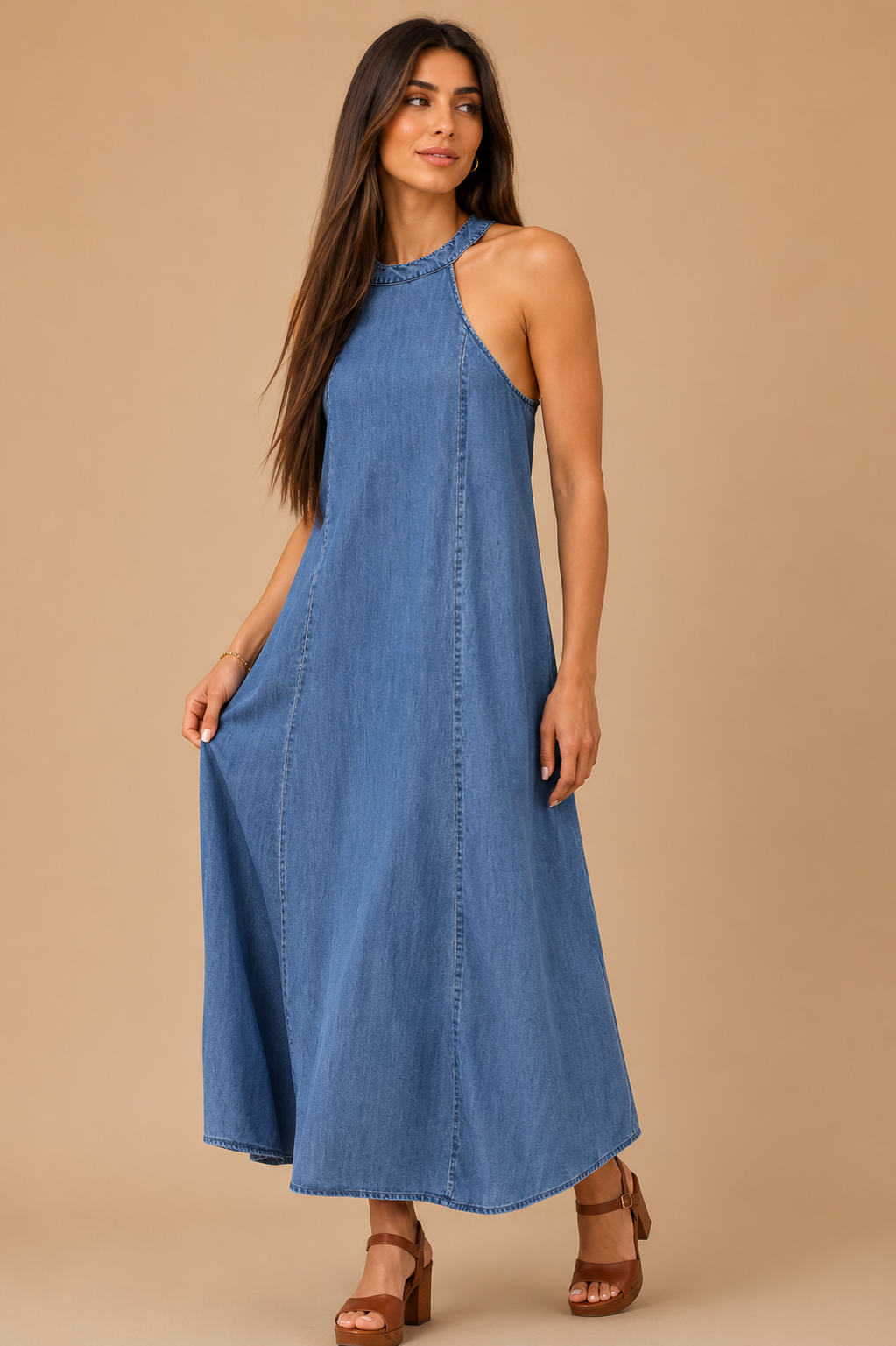 Valentina Halter Neck Tencel Denim Maxi Dress