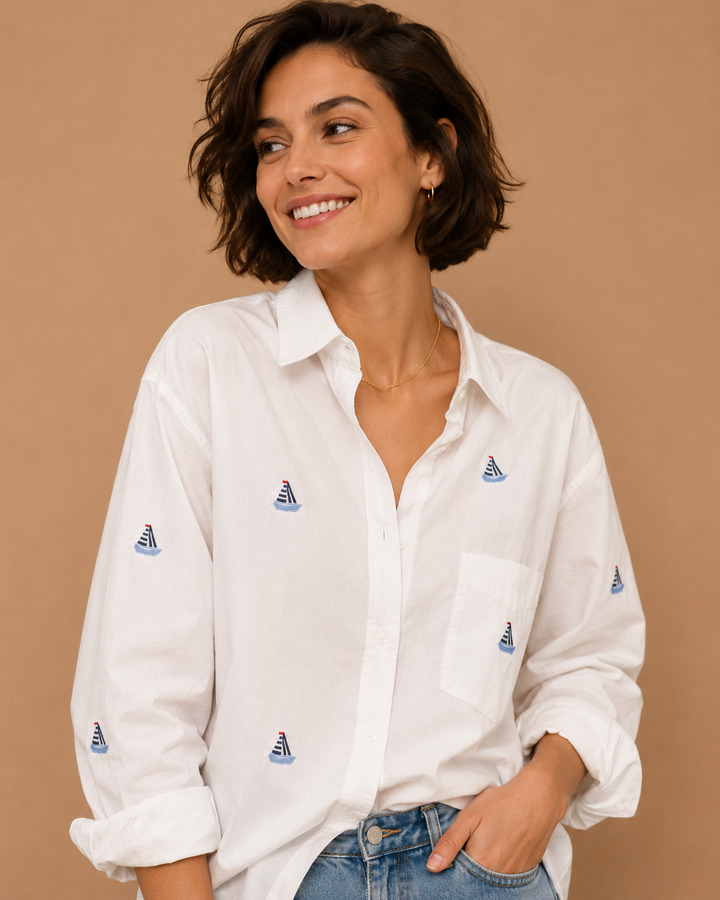 Ophelia Embroidered Sailboat Button Down Shirt