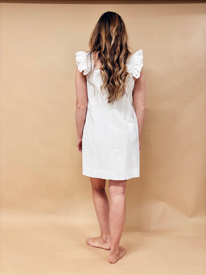 Paloma Ruffle Shoulder Square Neck Shift Dress