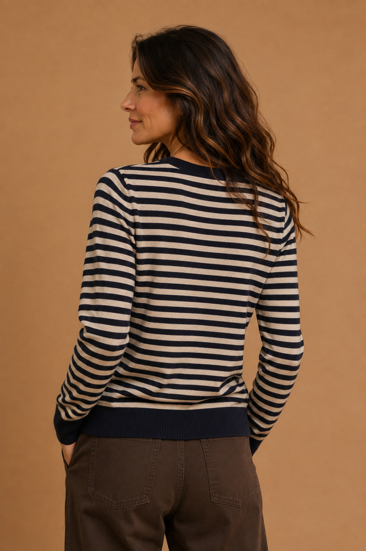 Cora Striped Round Neck Sweater Top