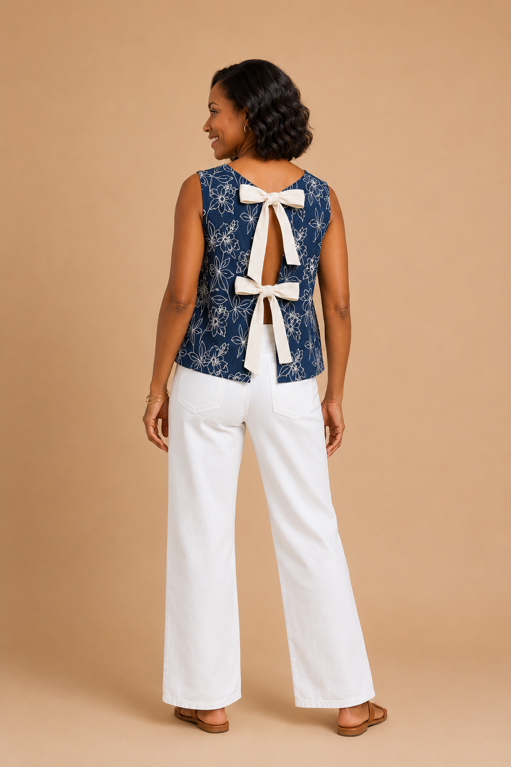 Adelaide Coastal Day Floral Embroidered Tie Back Blouse