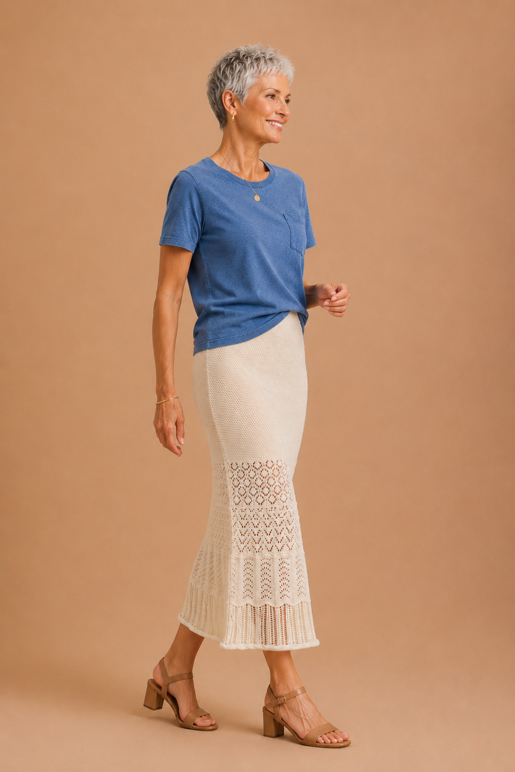 Camille Pointelle Crotchet Knit Midi Skirt