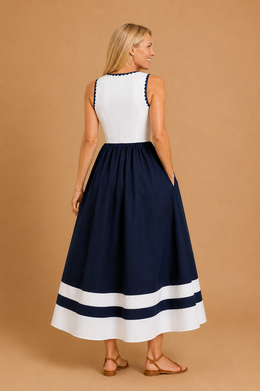 Viviana Sleeveless Combination Midi Dress