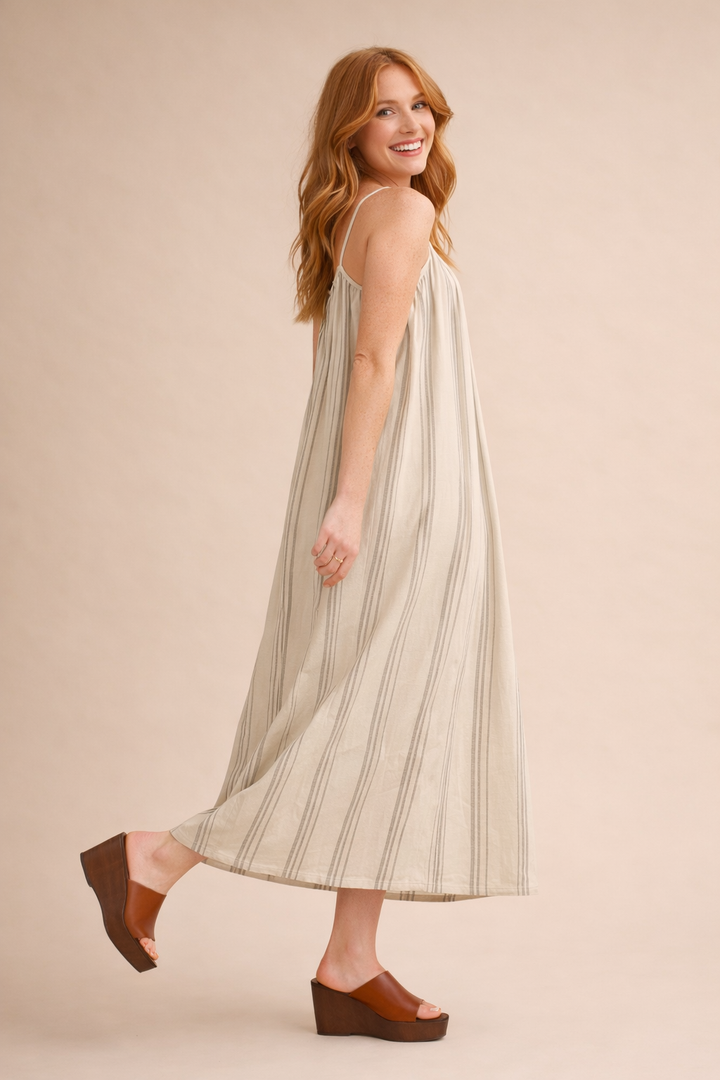 Clara Linen Striped Halter Maxi Dress