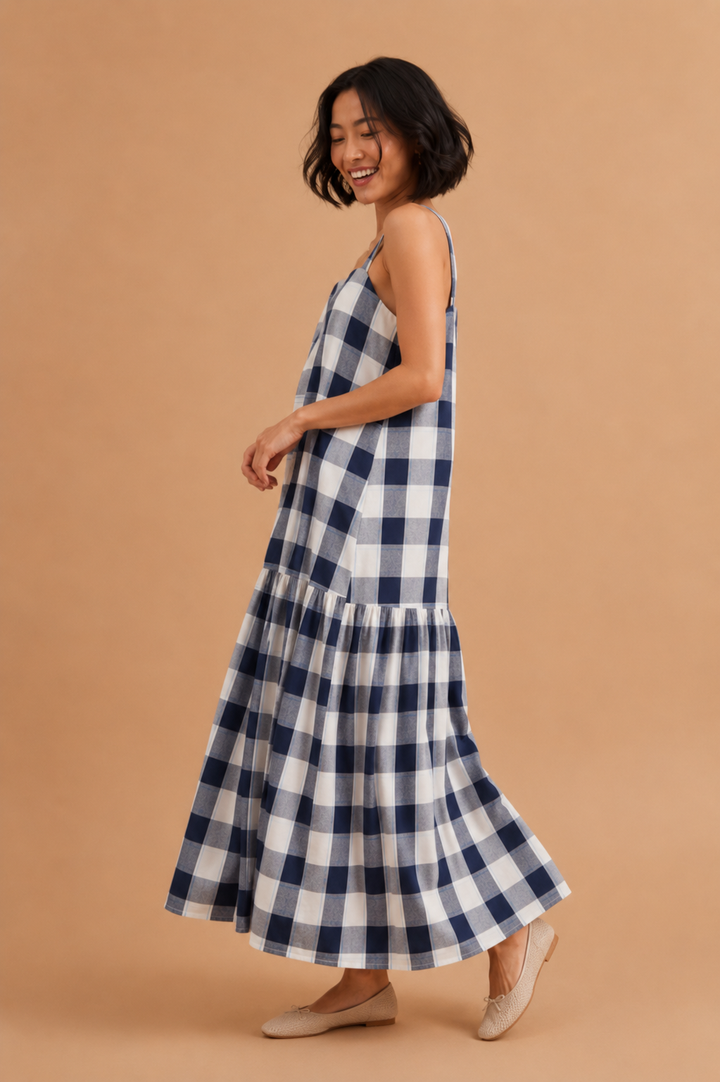 Tabitha Plaid Woven Tiered Midi Dress