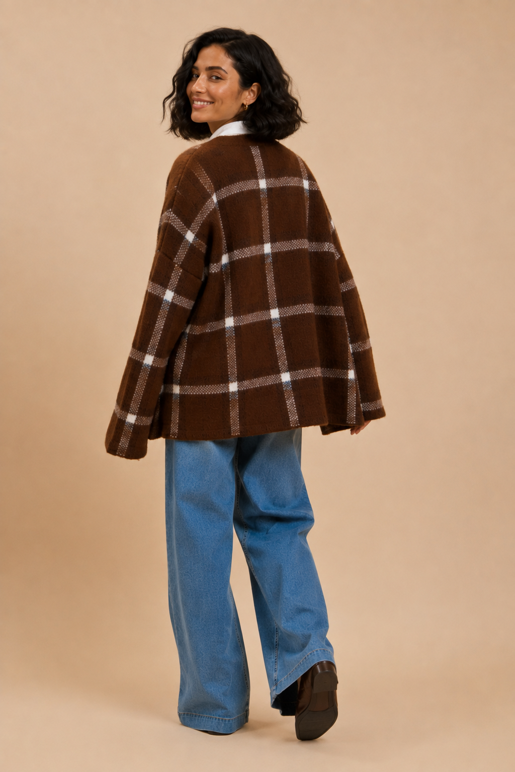 Alexis Windowpane Plaid Open Front Cardigan
