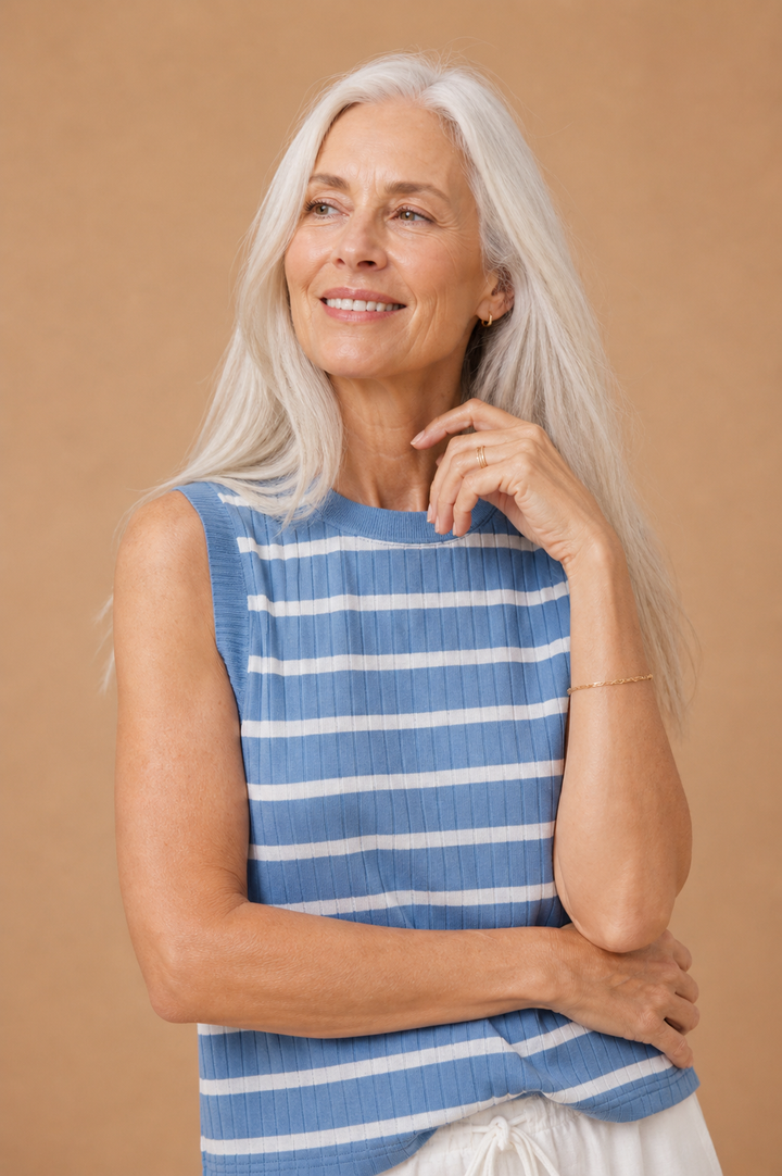 Sally Stripe Ribbed Knit Relaxed Tank