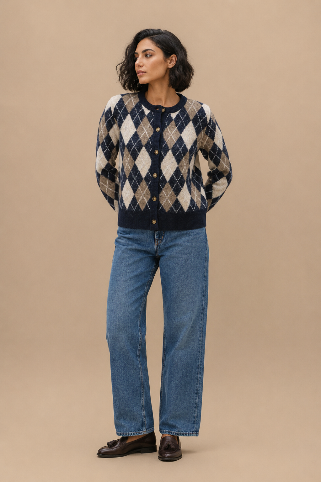 Liana Argyle Pattern Sweater Cardigan