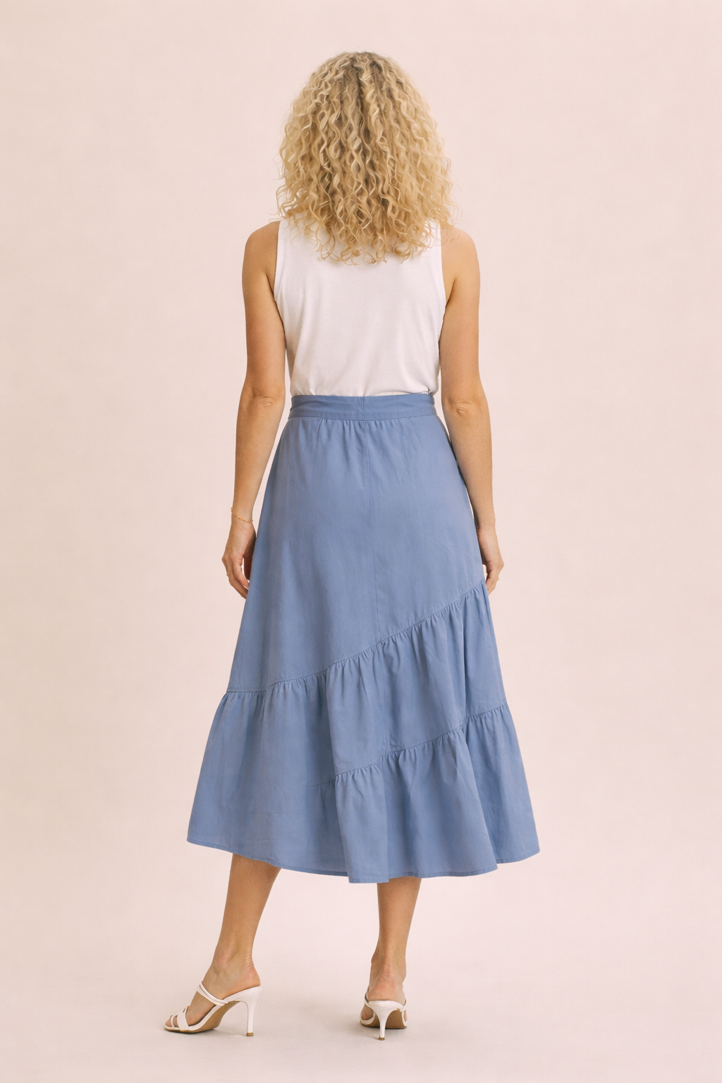 Lila Coastal Tiered Wrap Midi Dress