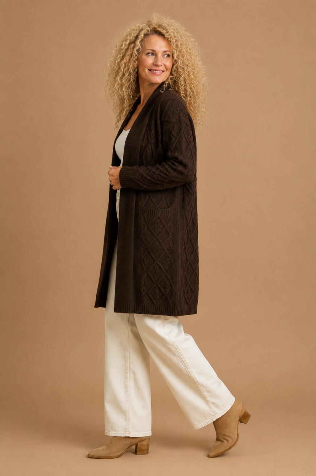 Natalia Longline Cable Knit Shawl Collar Cardigan