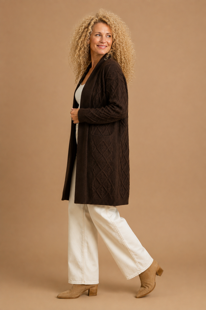 Natalia Longline Cable Knit Shawl Collar Cardigan