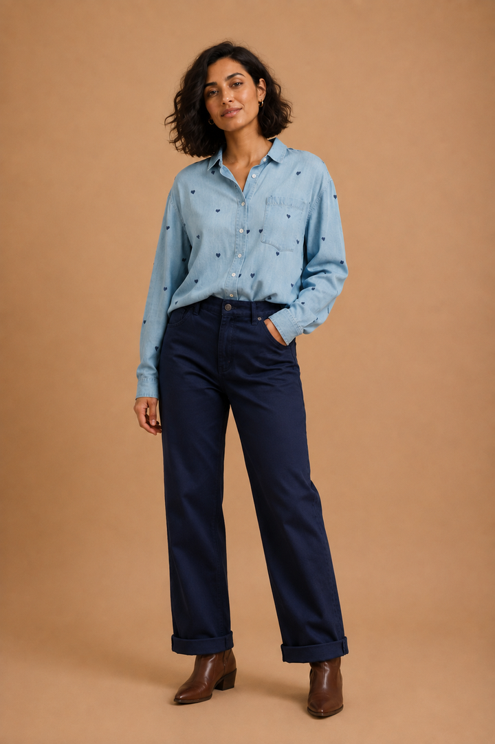 Bianca Heart Embroidered Denim Shirt