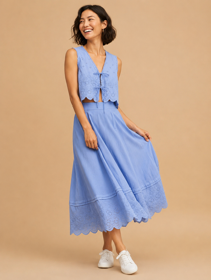 Eloise Eyelet Embroidered Midi Skirt