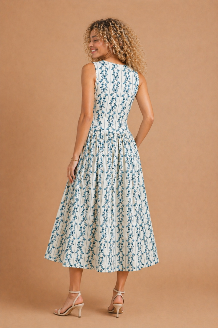 Izzy Floral Print Denim Midi Dress