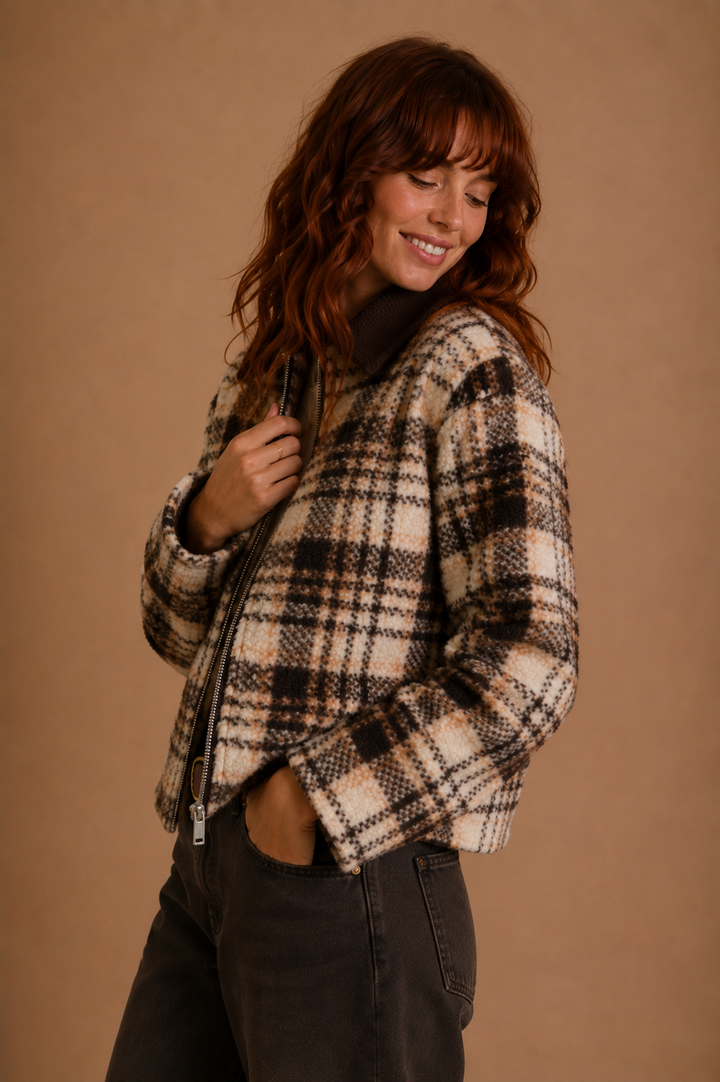 Yara Plaid Teddy Bear Jacket