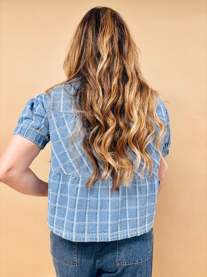 Casey Checkered Denim Button Down Top