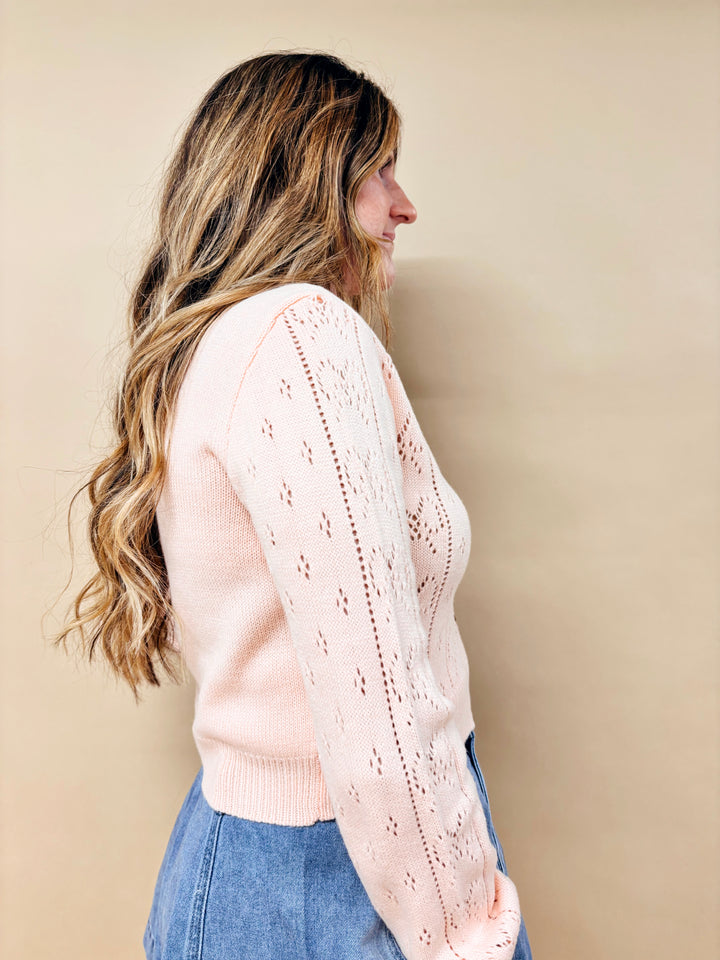 Karina V-Neck Bow Front Pointelle Button Down Cardigan