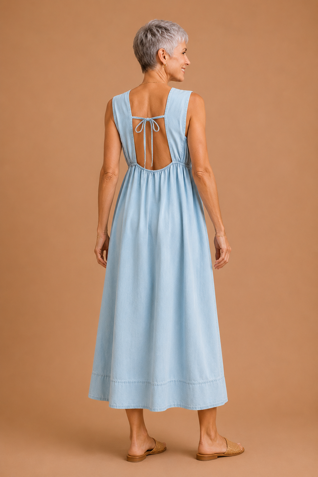 Maeve U-Neck Sleeveless Denim Midi Dress