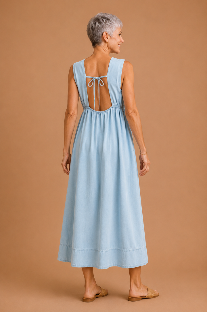 Maeve U-Neck Sleeveless Denim Midi Dress